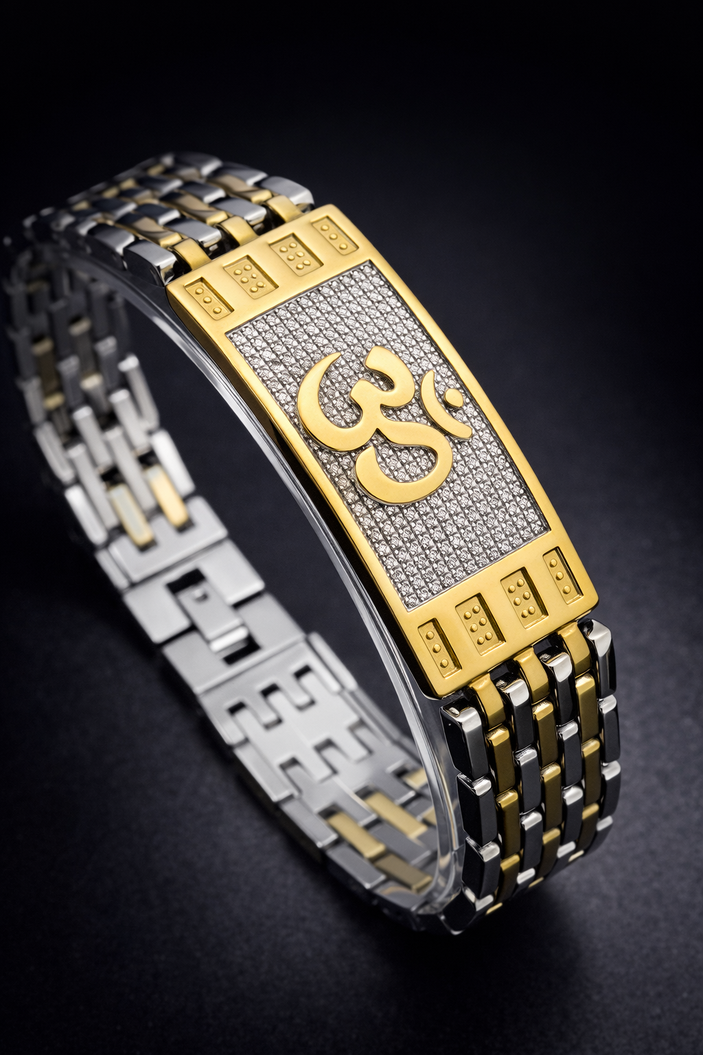 Dharmsetu™ Divine Om Bracelet – 24K Gold Plated Center & Genuine 925 Silver | Luxury Spiritual Kada for Men